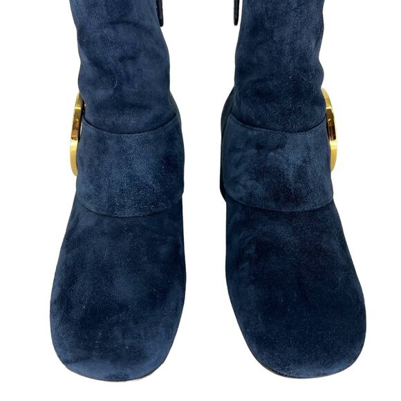 Gucci Blondie Block Heel Booties in Blue Suede - Picture 9 of 14